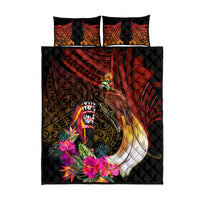 Papua New Guinea Bird-of-Paradise Quilt Bed Set Hibiscus and Kundu Drum Tribal Pattern
