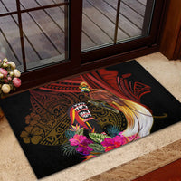 Papua New Guinea Bird-of-Paradise Rubber Doormat Hibiscus and Kundu Drum Tribal Pattern