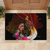 Papua New Guinea Bird-of-Paradise Rubber Doormat Hibiscus and Kundu Drum Tribal Pattern
