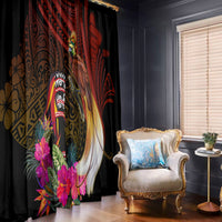 Papua New Guinea Bird-of-Paradise Window Curtain Hibiscus and Kundu Drum Tribal Pattern LT03 - Polynesian Pride