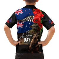 New Zealand and Australia ANZAC Day Family Matching Off Shoulder Short Dress and Hawaiian Shirt National Flag mix Kiwi Bird and Kangaroo Soldier Style LT03 - Polynesian Pride