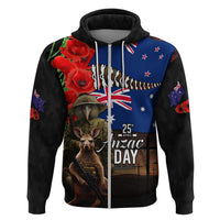 New Zealand and Australia ANZAC Day Hoodie National Flag mix Kiwi Bird and Kangaroo Soldier Style LT03 Zip Hoodie Black - Polynesian Pride