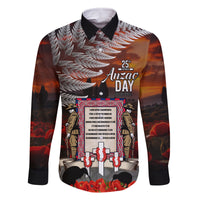 New Zealand ANZAC Day Family Matching Mermaid Dress and Hawaiian Shirt The Ode of Remembrance and Silver Fern LT03 Dad's Shirt - Long Sleeve Black - Polynesian Pride