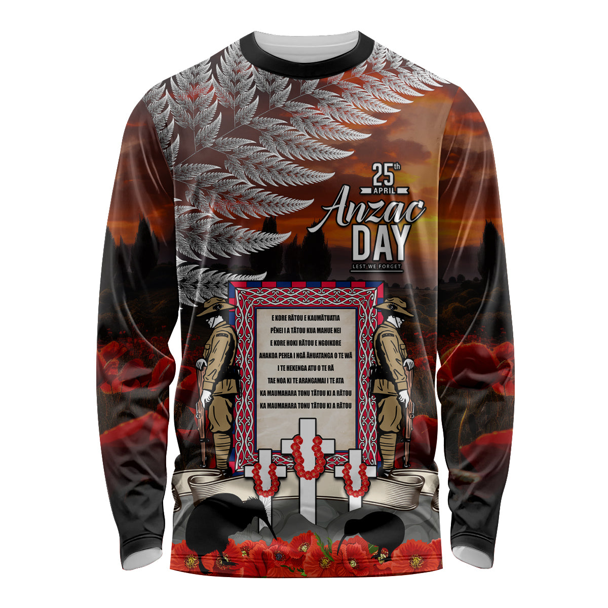 New Zealand ANZAC Day Long Sleeve Shirt The Ode of Remembrance and Silver Fern LT03 Unisex Black - Polynesian Pride