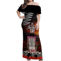 New Zealand ANZAC Day Off Shoulder Maxi Dress The Ode of Remembrance and Silver Fern LT03 Women Black - Polynesian Pride