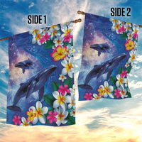 Hawaiian Lei Day Plumeria Humpback Whales Garden Flag Polynesian Art Vibrant Starry Nebula Style
