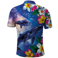 Hawaiian Lei Day Plumeria Humpback Whales Polo Shirt Polynesian Art Vibrant Starry Nebula Style