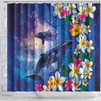 Hawaiian Lei Day Plumeria Humpback Whales Shower Curtain Polynesian Art Vibrant Starry Nebula Style LT03 - Polynesian Pride