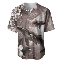 Hawaiian Lei Day Plumeria Humpback Whales Baseball Jersey Polynesian Art Vibrant Starry Nebula Grayscale Style