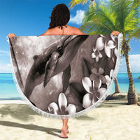 Hawaiian Lei Day Plumeria Humpback Whales Beach Blanket Polynesian Art Vibrant Starry Nebula Grayscale Style