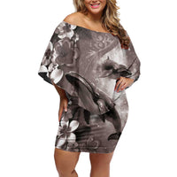 Hawaiian Lei Day Plumeria Humpback Whales Family Matching Off Shoulder Short Dress and Hawaiian Shirt Polynesian Art Vibrant Starry Nebula Grayscale Style