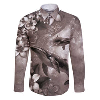 Hawaiian Lei Day Plumeria Humpback Whales Family Matching Tank Maxi Dress and Hawaiian Shirt Polynesian Art Vibrant Starry Nebula Grayscale Style LT03 Dad's Shirt - Long Sleeve Art - Polynesian Pride