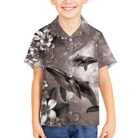 Hawaiian Lei Day Plumeria Humpback Whales Family Matching Tank Maxi Dress and Hawaiian Shirt Polynesian Art Vibrant Starry Nebula Grayscale Style LT03 Son's Shirt Art - Polynesian Pride