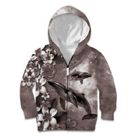 Hawaiian Lei Day Plumeria Humpback Whales Kid Hoodie Polynesian Art Vibrant Starry Nebula Grayscale Style