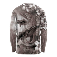 Hawaiian Lei Day Plumeria Humpback Whales Long Sleeve Shirt Polynesian Art Vibrant Starry Nebula Grayscale Style