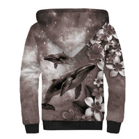 Hawaiian Lei Day Plumeria Humpback Whales Sherpa Hoodie Polynesian Art Vibrant Starry Nebula Grayscale Style