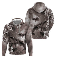 Hawaiian Lei Day Plumeria Humpback Whales Zip Hoodie Polynesian Art Vibrant Starry Nebula Grayscale Style