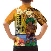 Happy Lei Day Family Matching Short Sleeve Bodycon Dress and Hawaiian Shirt Hula Male Dancer Polynesian Flower Kakau Pattern