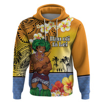 Happy Lei Day Hoodie Hula Male Dancer Polynesian Flower Kakau Pattern LT03 Pullover Hoodie Yellow - Polynesian Pride