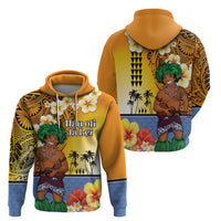 Happy Lei Day Hoodie Hula Male Dancer Polynesian Flower Kakau Pattern LT03 - Polynesian Pride