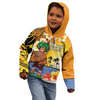 Happy Lei Day Kid Hoodie Hula Male Dancer Polynesian Flower Kakau Pattern