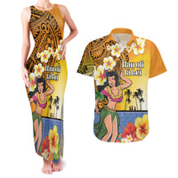 Happy Lei Day Couples Matching Tank Maxi Dress and Hawaiian Shirt Hula Girl Polynesian Flower Kakau Pattern