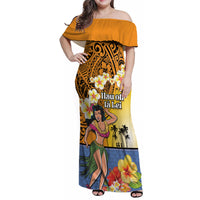 Happy Lei Day Family Matching Off Shoulder Maxi Dress and Hawaiian Shirt Hula Girl Polynesian Flower Kakau Pattern