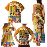 Happy Lei Day Family Matching Tank Maxi Dress and Hawaiian Shirt Hula Girl Polynesian Flower Kakau Pattern