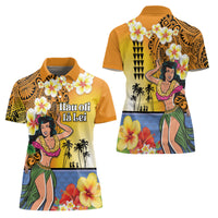 Happy Lei Day Women Polo Shirt Hula Girl Polynesian Flower Kakau Pattern