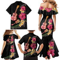 Ukulele mix Polynesian Flower Family Matching Mermaid Dress and Hawaiian Shirt Hawaiian Tribal Pattern