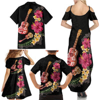 Ukulele mix Polynesian Flower Family Matching Summer Maxi Dress and Hawaiian Shirt Hawaiian Tribal Pattern