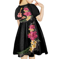 Ukulele mix Polynesian Flower Kid Short Sleeve Dress Hawaiian Tribal Pattern