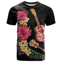 Ukulele mix Polynesian Flower T Shirt Hawaiian Tribal Pattern LT03 Black - Polynesian Pride