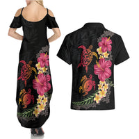 Hawaiian Flower and Tribal Turtle Couples Matching Summer Maxi Dress and Hawaiian Shirt Colorful Style