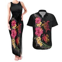 Hawaiian Flower and Tribal Turtle Couples Matching Tank Maxi Dress and Hawaiian Shirt Colorful Style
