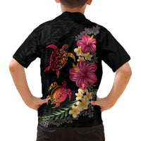 Hawaiian Flower and Tribal Turtle Family Matching Off The Shoulder Long Sleeve Dress and Hawaiian Shirt Colorful Style LT03 - Polynesian Pride