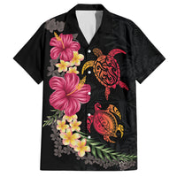 Hawaiian Flower and Tribal Turtle Family Matching Off The Shoulder Long Sleeve Dress and Hawaiian Shirt Colorful Style LT03 Dad's Shirt - Short Sleeve Black - Polynesian Pride