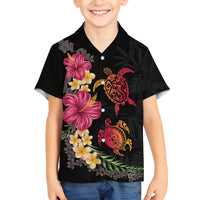 Hawaiian Flower and Tribal Turtle Family Matching Off Shoulder Short Dress and Hawaiian Shirt Colorful Style LT03 Son's Shirt Black - Polynesian Pride
