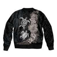 Hawaiian Flower and Tribal Turtle Bomber Jacket Grayscale Mode