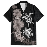 Hawaiian Flower and Tribal Turtle Family Matching Long Sleeve Bodycon Dress and Hawaiian Shirt Grayscale Mode
