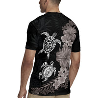 Hawaiian Flower and Tribal Turtle Rugby Jersey Grayscale Mode LT03 - Polynesian Pride