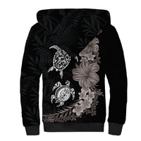 Hawaiian Flower and Tribal Turtle Sherpa Hoodie Grayscale Mode