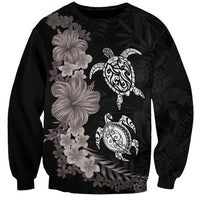 Hawaiian Flower and Tribal Turtle Sweatshirt Grayscale Mode