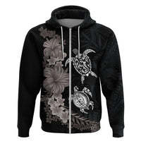 Hawaiian Flower and Tribal Turtle Zip Hoodie Grayscale Mode