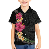 Hawaiian Plumeria and Hibiscus Family Matching Off The Shoulder Long Sleeve Dress and Hawaiian Shirt Colorful Style LT03 Son's Shirt Black - Polynesian Pride