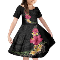 Hawaiian Plumeria and Hibiscus Kid Short Sleeve Dress Colorful Style