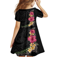 Hawaiian Plumeria and Hibiscus Kid Short Sleeve Dress Colorful Style