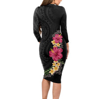 Hawaiian Plumeria and Hibiscus Long Sleeve Bodycon Dress Colorful Style