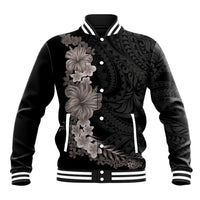 Hawaiian Plumeria and Hibiscus Baseball Jacket Grayscale Mode