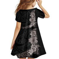 Hawaiian Plumeria and Hibiscus Family Matching Off The Shoulder Long Sleeve Dress and Hawaiian Shirt Grayscale Mode LT03 - Polynesian Pride
